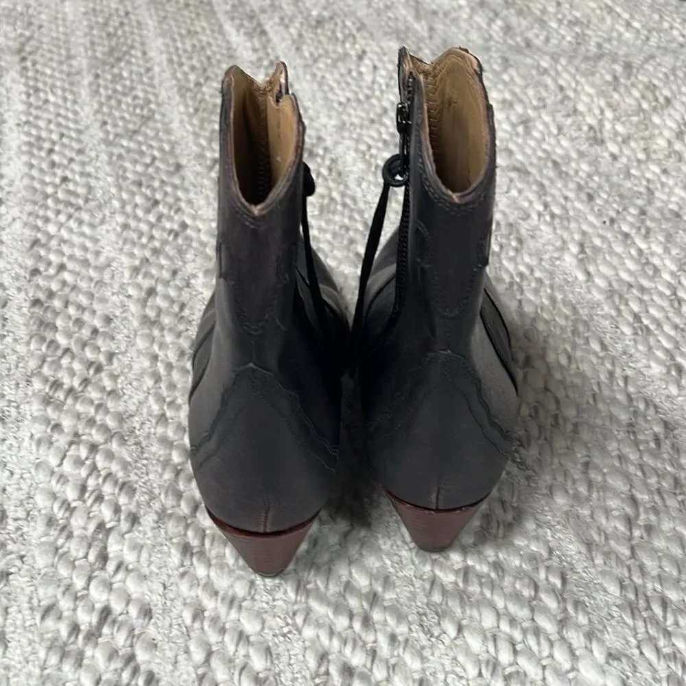 Free People New Frontier Black Leather Western Boots Booties US 8